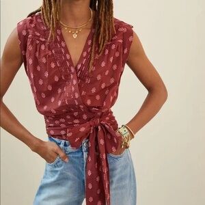 Anthro Tie Waist Surplice Blouse